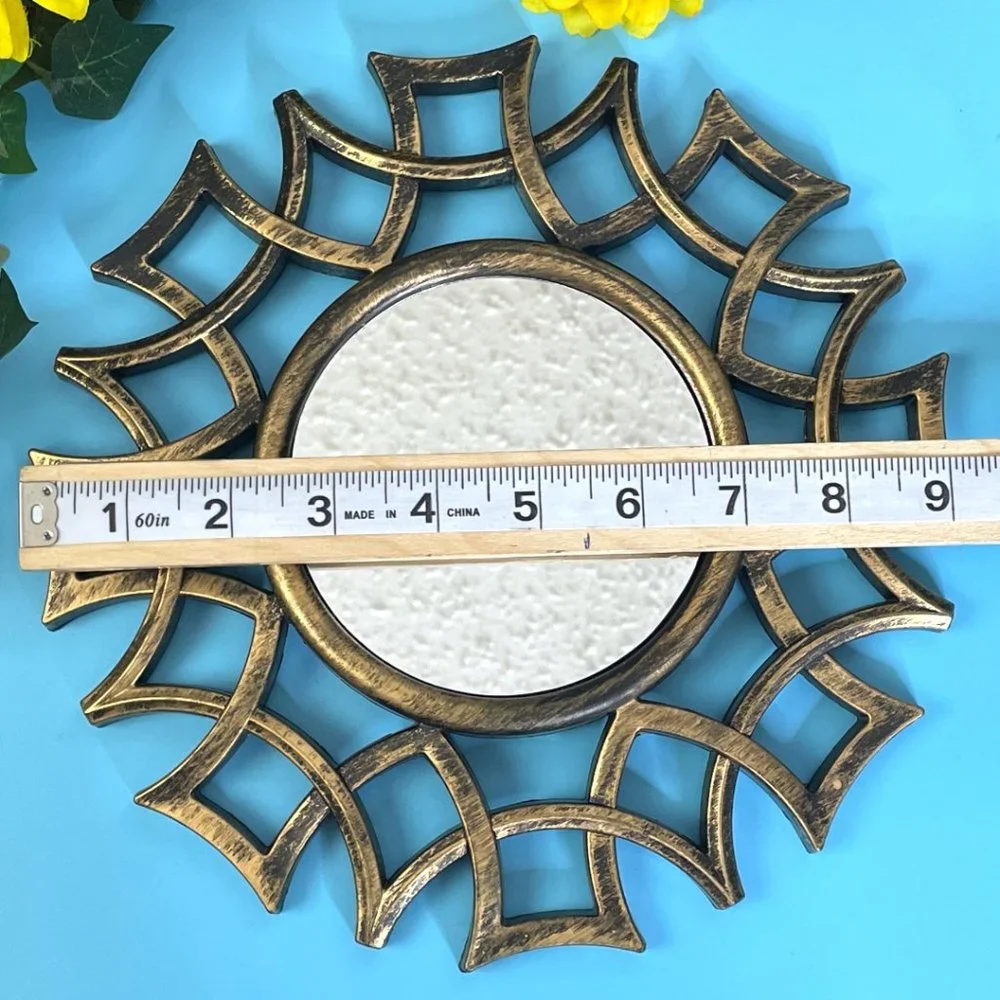 Rustic Sunburst Accent Mirror‎ Antique Look Brushed Gold Finish Home Wall Decor